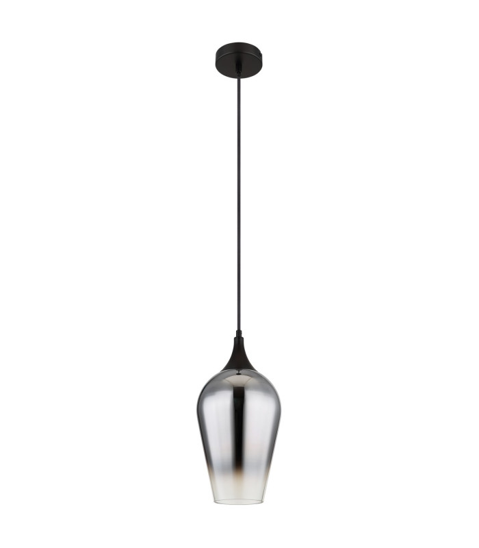Lavus Dome Pendant Ceiling Light Matt Black Chromed Glass Shade 1x E27-2