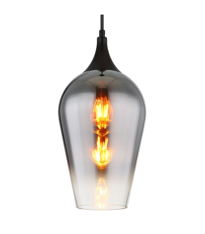 Lavus Dome Pendant Ceiling Light Matt Black Chromed Glass Shade 1x E27-3