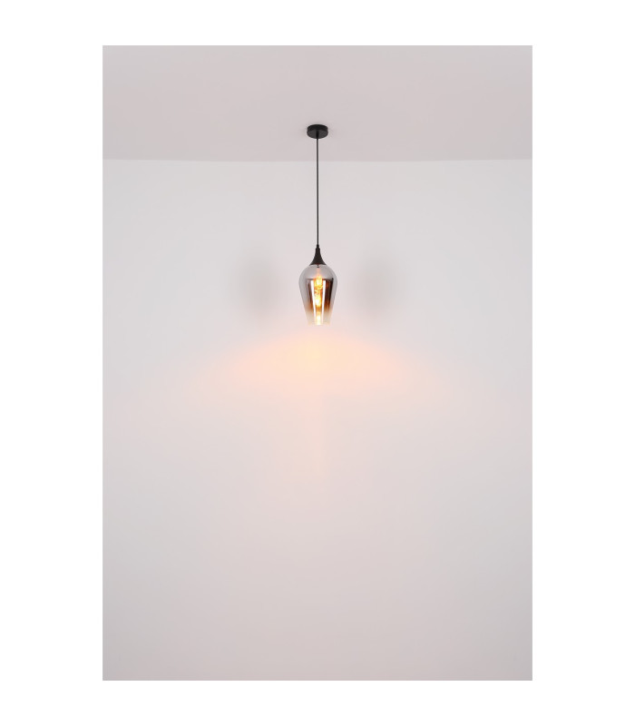 Lavus Dome Pendant Ceiling Light Matt Black Chromed Glass Shade 1x E27-5