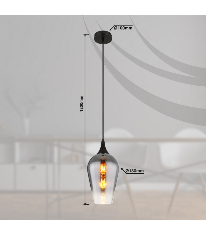 Lavus Dome Pendant Ceiling Light Matt Black Chromed Glass Shade 1x E27-8