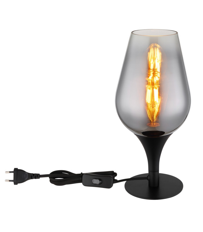 Lavus Bedside Table Lamp Matt Black Chromed Glass Shade 1x E27-3