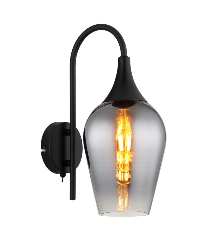 Lavus Dome Wall Lamp Matt Black Chromed Glass Shade 1x E27-1