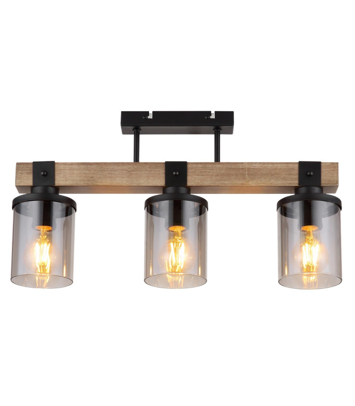 Lila Ceiling Spotlight Bar Matt Black Smoke Glass Shade 3x E27-3