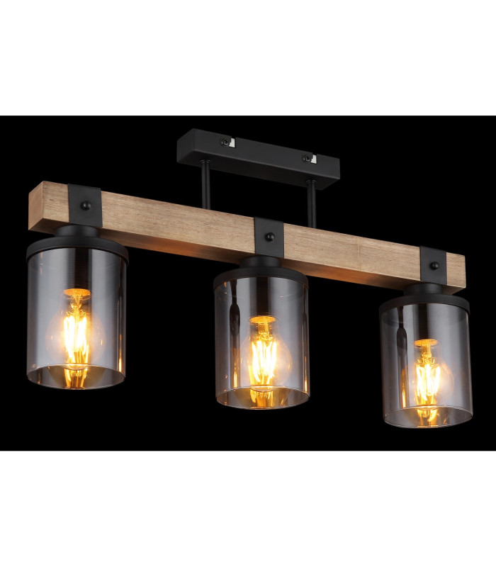 Lila Ceiling Spotlight Bar Matt Black Smoke Glass Shade 3x E27-5