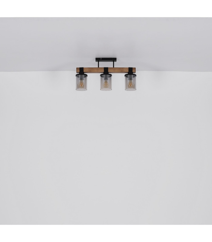 Lila Ceiling Spotlight Bar Matt Black Smoke Glass Shade 3x E27-9