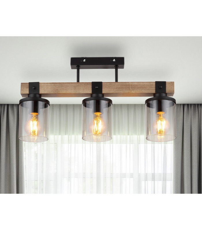 Lila Ceiling Spotlight Bar Matt Black Smoke Glass Shade 3x E27-10
