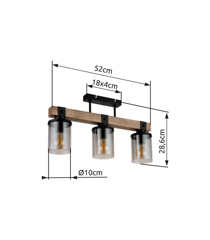 Lila Ceiling Spotlight Bar Matt Black Smoke Glass Shade 3x E27-11