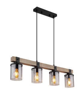 Lila Bar Pendant Ceiling Light Matt Black Smoke Glass Shade 4x E27-1