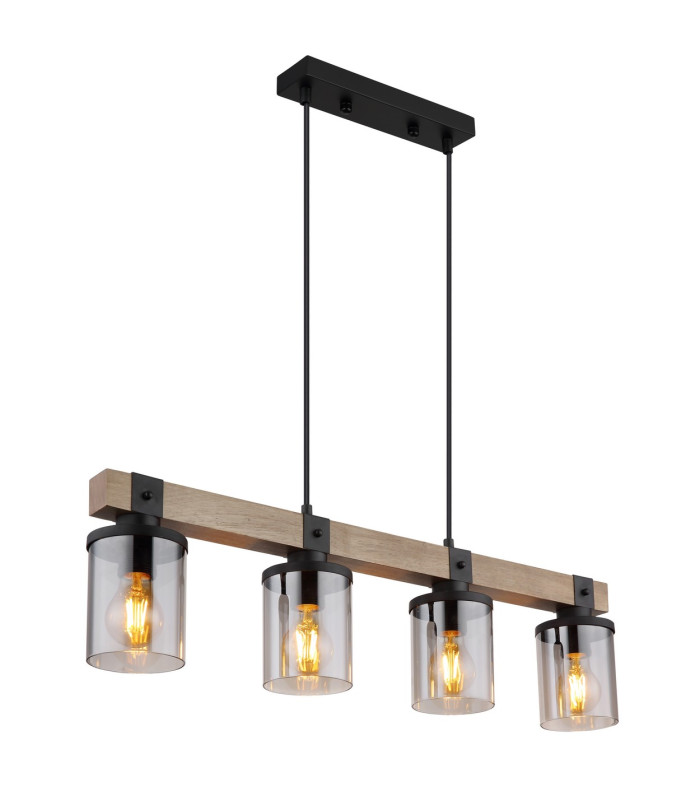Lila Bar Pendant Ceiling Light Matt Black Smoke Glass Shade 4x E27-1