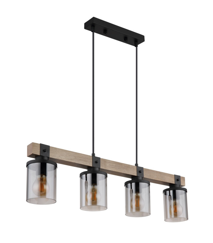 Lila Bar Pendant Ceiling Light Matt Black Smoke Glass Shade 4x E27-2