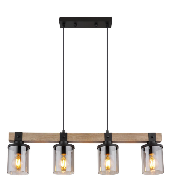 Lila Bar Pendant Ceiling Light Matt Black Smoke Glass Shade 4x E27-3