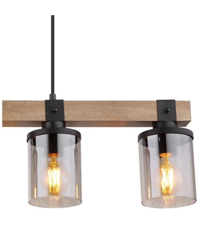 Lila Bar Pendant Ceiling Light Matt Black Smoke Glass Shade 4x E27-4