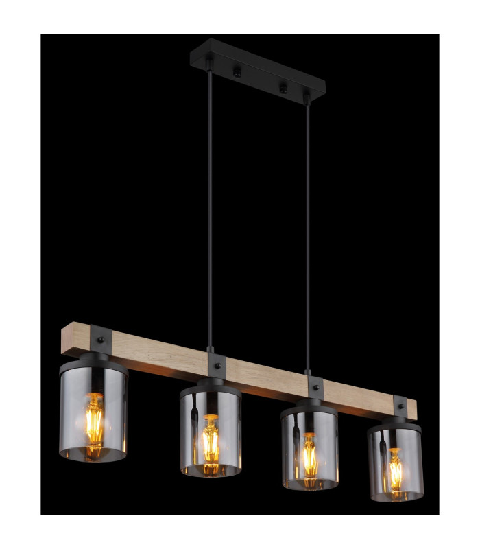 Lila Bar Pendant Ceiling Light Matt Black Smoke Glass Shade 4x E27-5