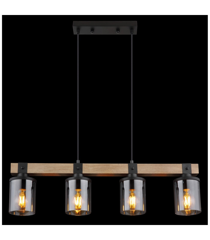 Lila Bar Pendant Ceiling Light Matt Black Smoke Glass Shade 4x E27-6
