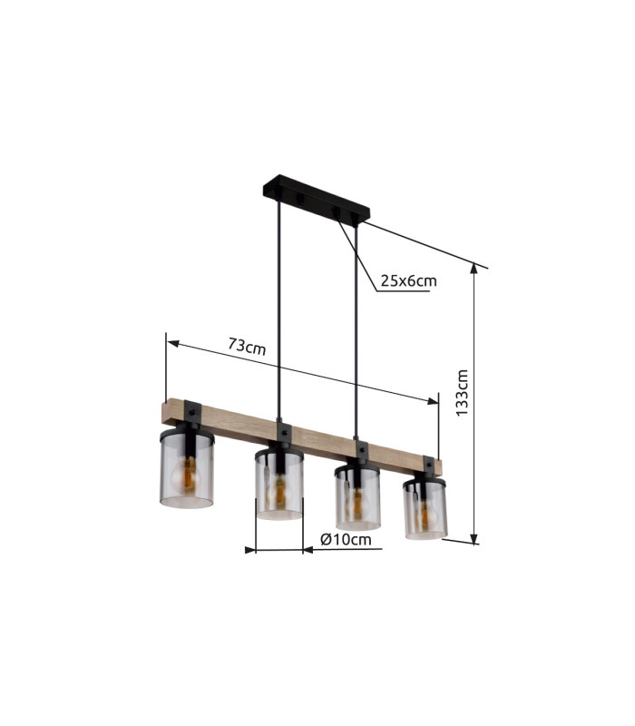 Lila Bar Pendant Ceiling Light Matt Black Smoke Glass Shade 4x E27-12