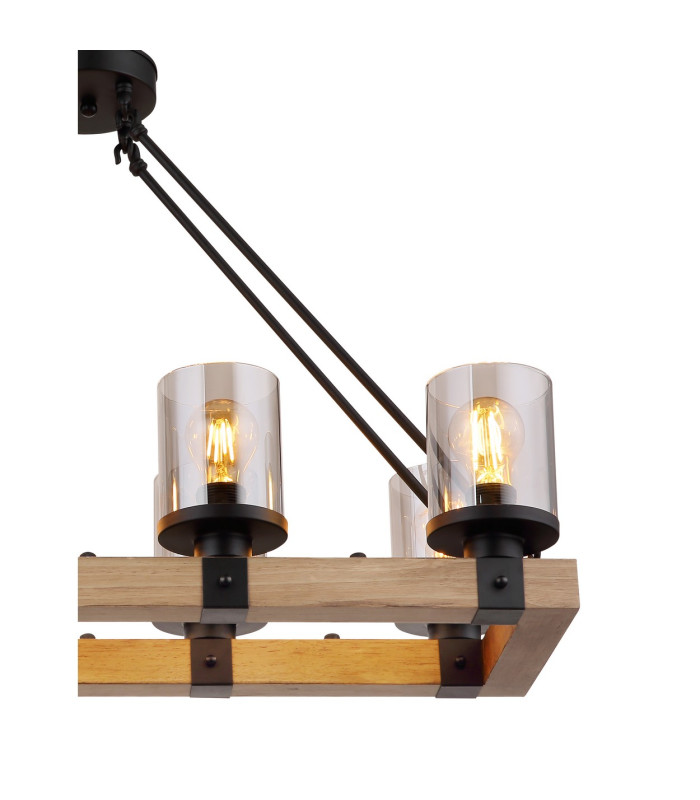 Lila Bar Pendant Ceiling Light Matt Black Smoke Glossy Glass Shade 8x E27-4