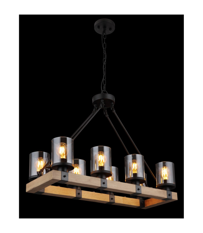 Lila Bar Pendant Ceiling Light Matt Black Smoke Glossy Glass Shade 8x E27-5