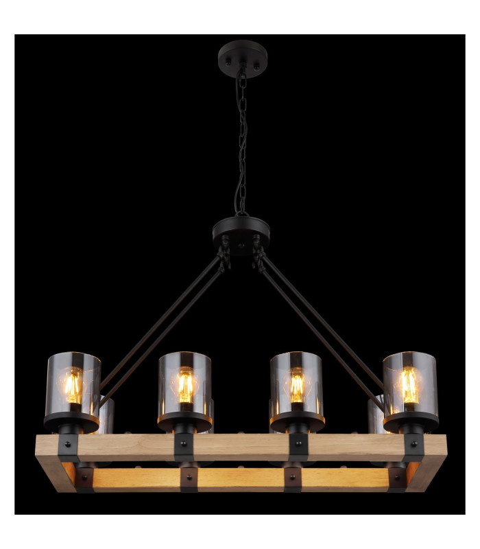Lila Bar Pendant Ceiling Light Matt Black Smoke Glossy Glass Shade 8x E27-6