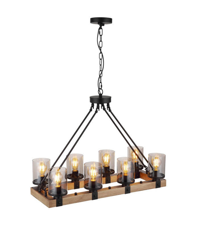 Lila Bar Pendant Ceiling Light Matt Black Smoke Glossy Glass Shade 8x E27-7