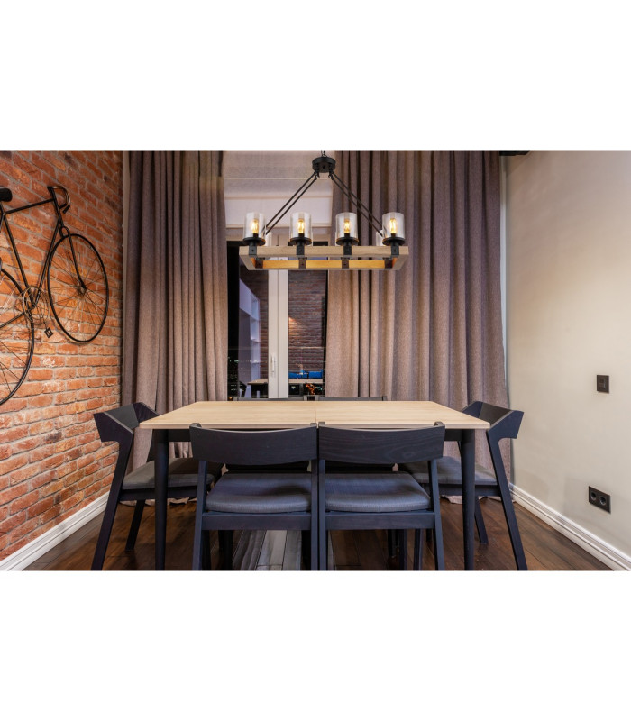 Lila Bar Pendant Ceiling Light Matt Black Smoke Glossy Glass Shade 8x E27-8
