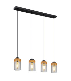 Finca Bar Pendant Ceiling Light Matt Black Smoke Glass Shade 4x E27-1