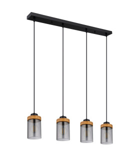 Finca Bar Pendant Ceiling Light Matt Black Smoke Glass Shade 4x E27-2