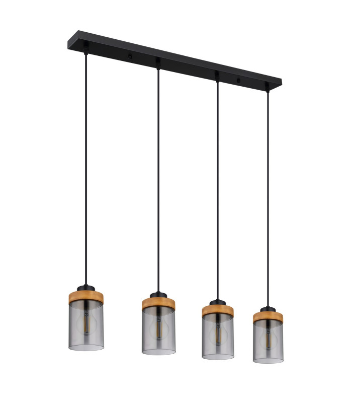 Finca Bar Pendant Ceiling Light Matt Black Smoke Glass Shade 4x E27-2