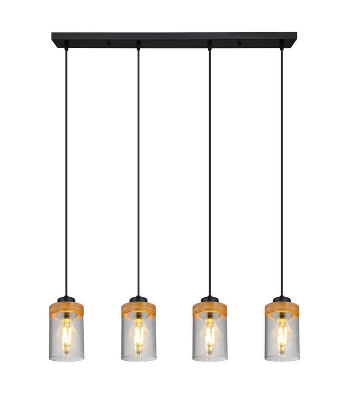 Finca Bar Pendant Ceiling Light Matt Black Smoke Glass Shade 4x E27-3