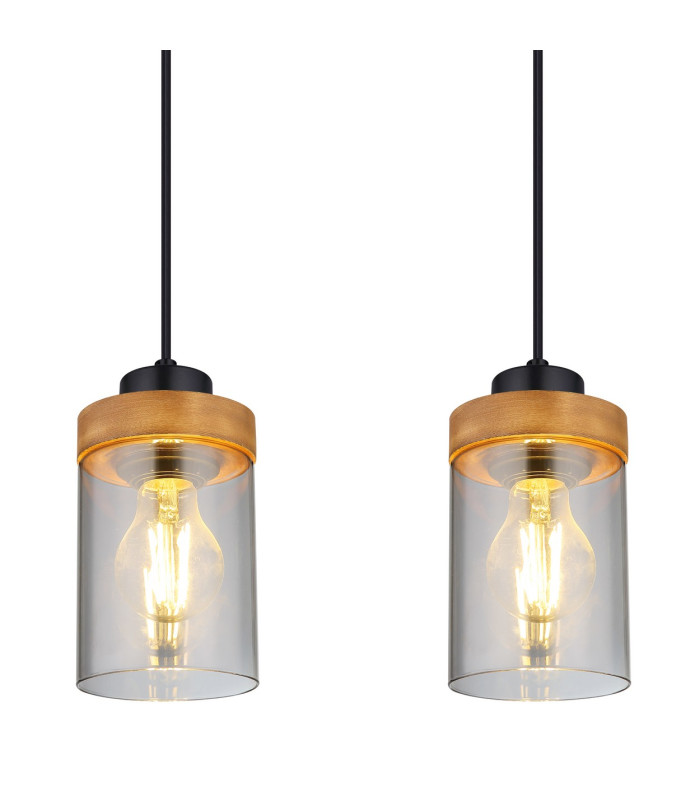 Finca Bar Pendant Ceiling Light Matt Black Smoke Glass Shade 4x E27-4