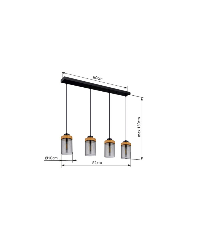 Finca Bar Pendant Ceiling Light Matt Black Smoke Glass Shade 4x E27-6