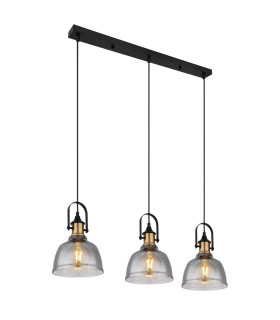 Dorothea Bar Pendant Ceiling Light Black Glass Shade 3x E27-1