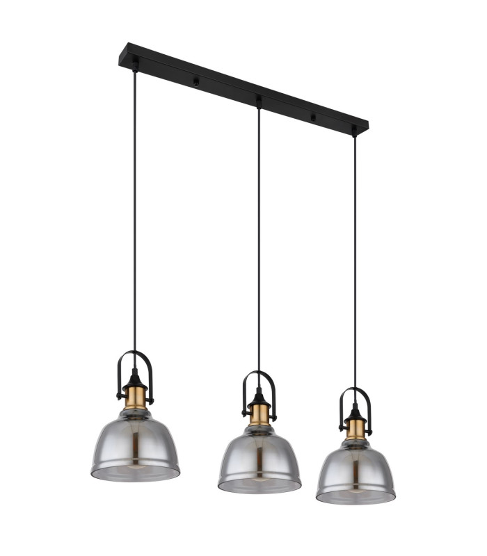 Dorothea Bar Pendant Ceiling Light Black Glass Shade 3x E27-2