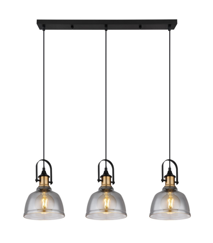Dorothea Bar Pendant Ceiling Light Black Glass Shade 3x E27-3
