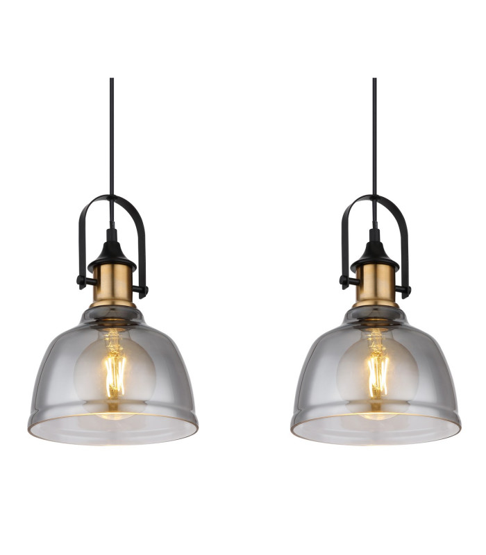 Dorothea Bar Pendant Ceiling Light Black Glass Shade 3x E27-4