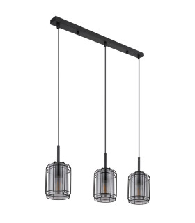 Kammi Bar Pendant Ceiling Light Matt Black Smoke Glass Shade 3x E27-2
