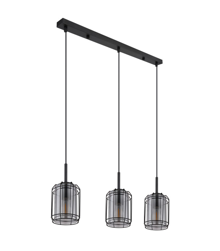 Kammi Bar Pendant Ceiling Light Matt Black Smoke Glass Shade 3x E27-2
