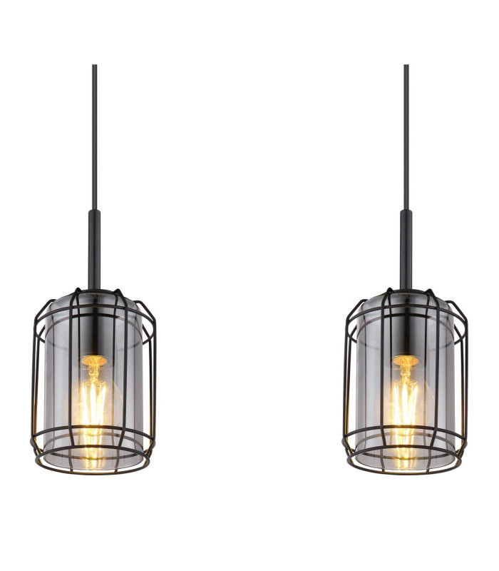 Kammi Bar Pendant Ceiling Light Matt Black Smoke Glass Shade 3x E27-4