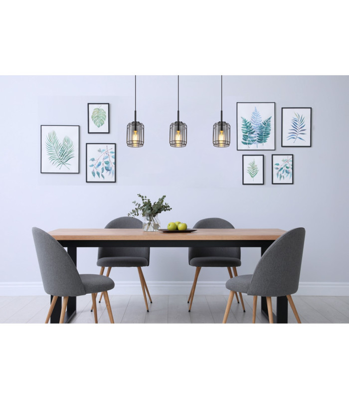 Kammi Bar Pendant Ceiling Light Matt Black Smoke Glass Shade 3x E27-7