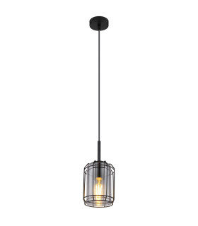 Kammi Wire Frame Pendant Ceiling Light Matt Black Smoke Glass Shade 1x E27-1