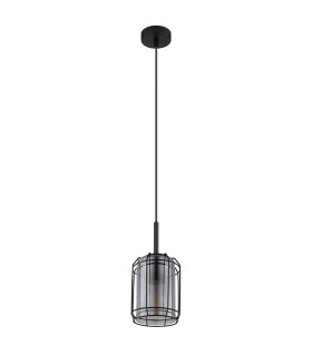 Kammi Wire Frame Pendant Ceiling Light Matt Black Smoke Glass Shade 1x E27-2