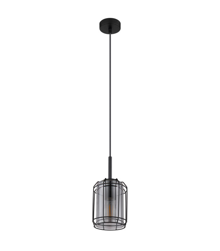 Kammi Wire Frame Pendant Ceiling Light Matt Black Smoke Glass Shade 1x E27-2