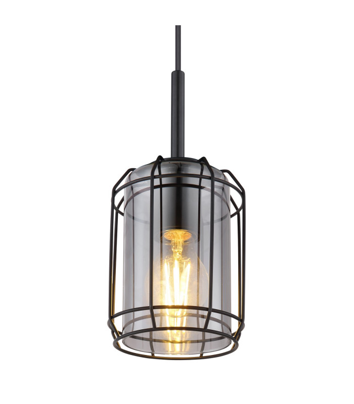 Kammi Wire Frame Pendant Ceiling Light Matt Black Smoke Glass Shade 1x E27-3