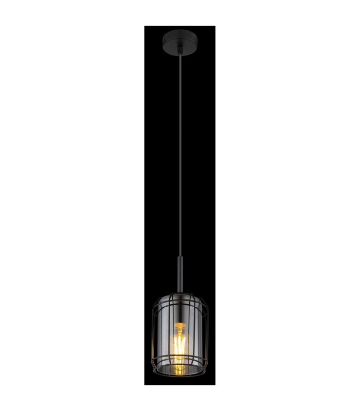 Kammi Wire Frame Pendant Ceiling Light Matt Black Smoke Glass Shade 1x E27-4