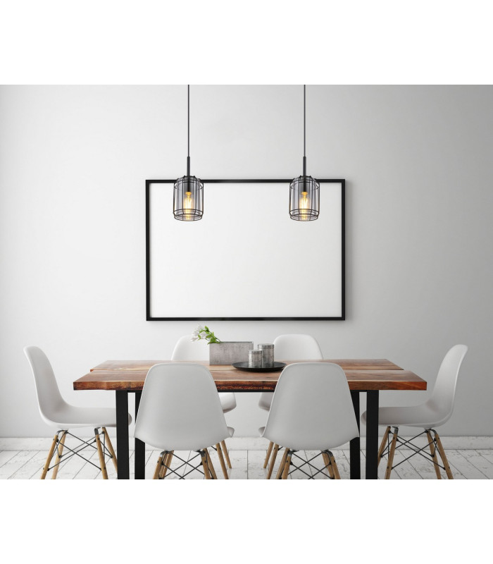 Kammi Wire Frame Pendant Ceiling Light Matt Black Smoke Glass Shade 1x E27-5