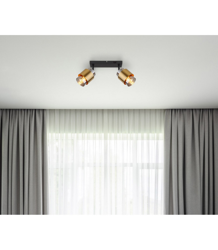 Milley Twin Ceiling Spotlight Matt Black Smoke Glass Shade 2x E27-8