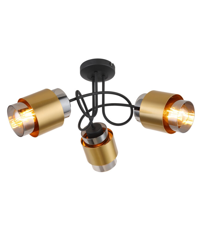 Milley Multi Arm Semi Flush Ceiling Lamp Matt Black Smoke Glass Shade 3x E27-1
