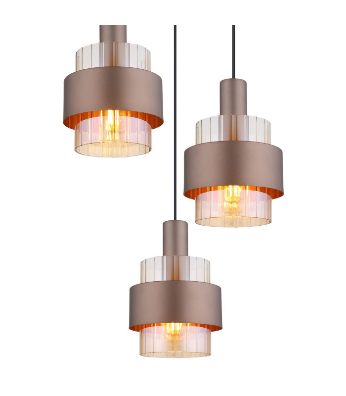 Milley Cluster Pendant Ceiling Light Matt Black Amber Glass Shade 3x E27-3
