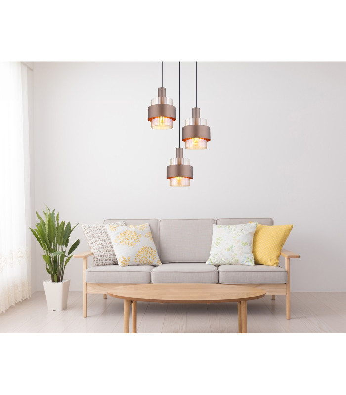 Milley Cluster Pendant Ceiling Light Matt Black Amber Glass Shade 3x E27-5