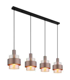 Milley Bar Pendant Ceiling Light Matt Black Amber Glass Shade 4x E27-1