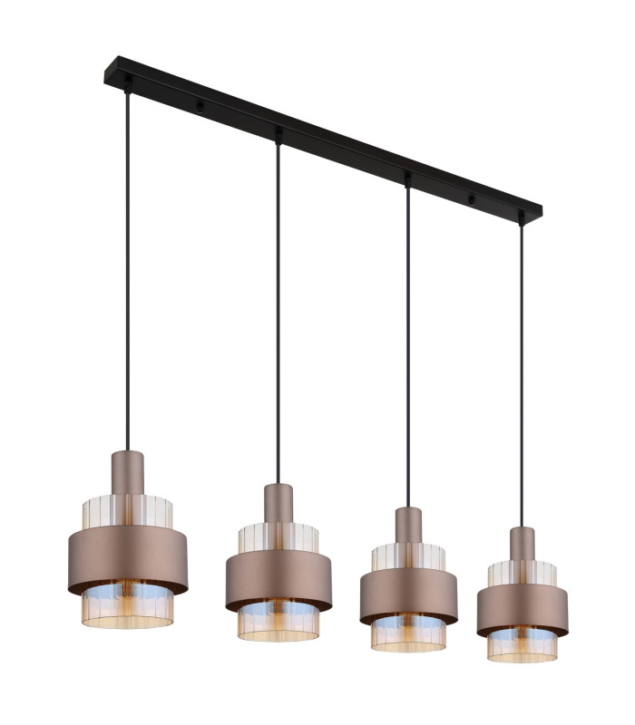 Milley Bar Pendant Ceiling Light Matt Black Amber Glass Shade 4x E27-2